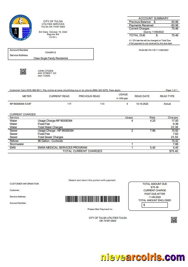 USA Oklahoma City of Tulsa utility bill
